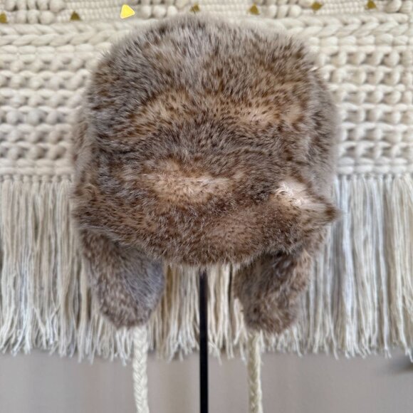 AEO Y2K Faux Fur Trapper Braided Strap w Round Fur Bauble Cozy Winter Hat - Picture 2 of 15